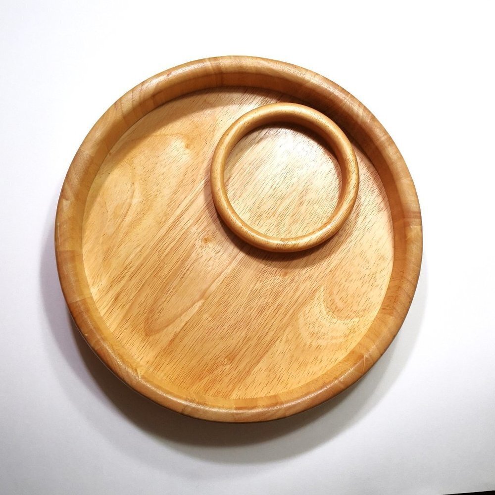 Round Beechwood Chip & Dip Severing Bowl 12" Dia. 2"H